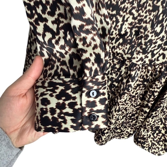Zara Leopard Animal Print Button Front Oversized Tunic Top Size S Long Sleeve - Picture 2 of 9